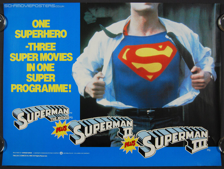 Superman I + II + III Tripple Bill (1984) - Original British Quad Movie Poster